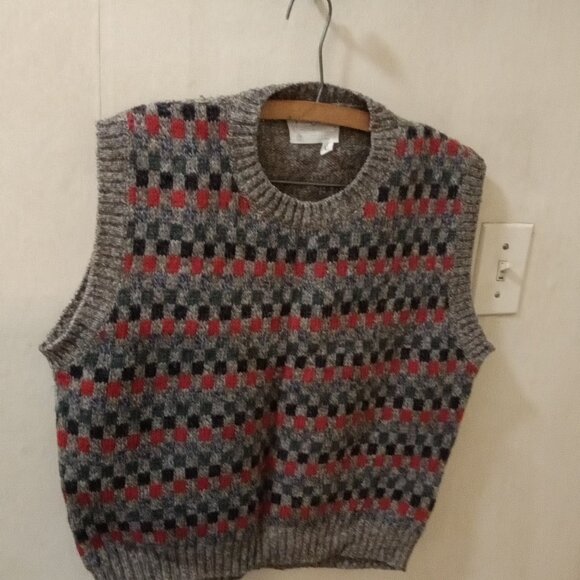 Pendleton Sz L Sweater Vest - Wool brown with blue red green checkers - Picture 3 of 6